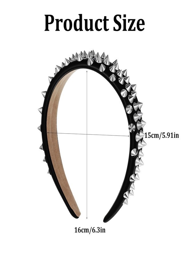 Heclia Punk Studded Headband Spiked Headband for Women Rivet Gothic Headwear Black Rock Hair Hoop Rock Roll Headpiece (Rivet) - Image 2